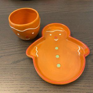 Christmas Gingerbread Man Ceramic Plate and Cup by Bonnie Lynn